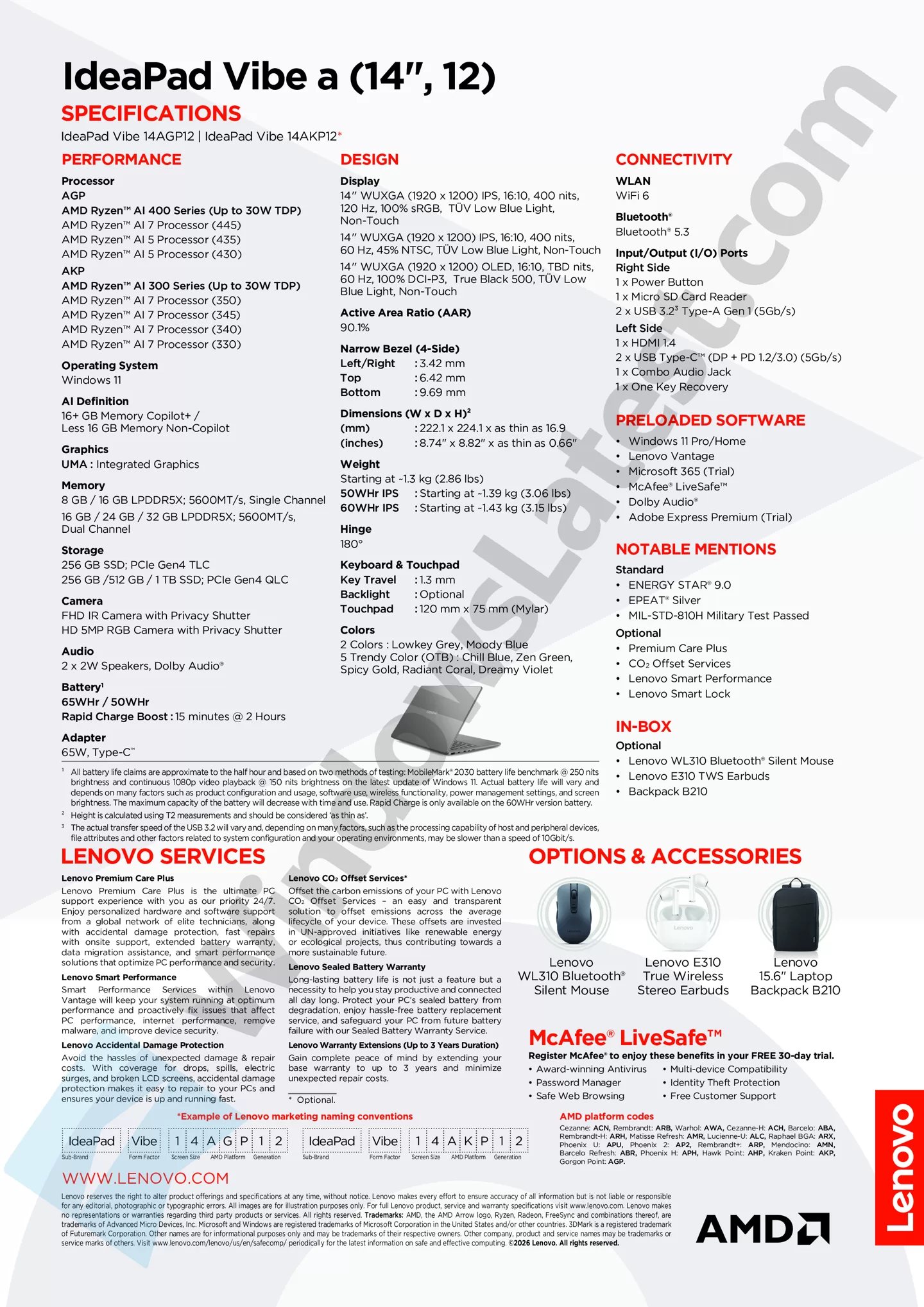 Specifications of Lenovo IdeaPad Vibe a 14 inch