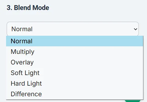 Blend mode dropdown showing available overlay modes.