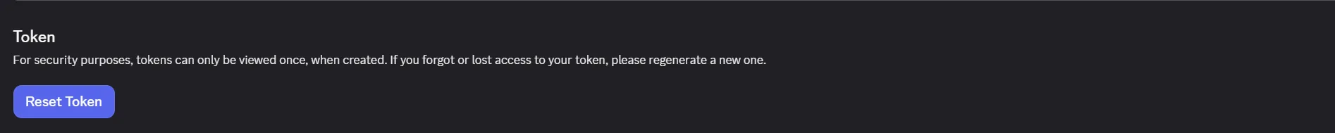 Picture of what the Token part in the Bots section looks like