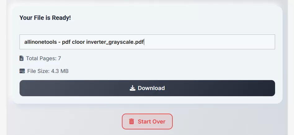 Final download section with filename, page count, file size, and Download button.