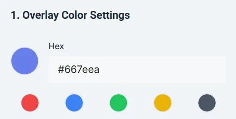 Overlay color picker with hexadecimal color input.
