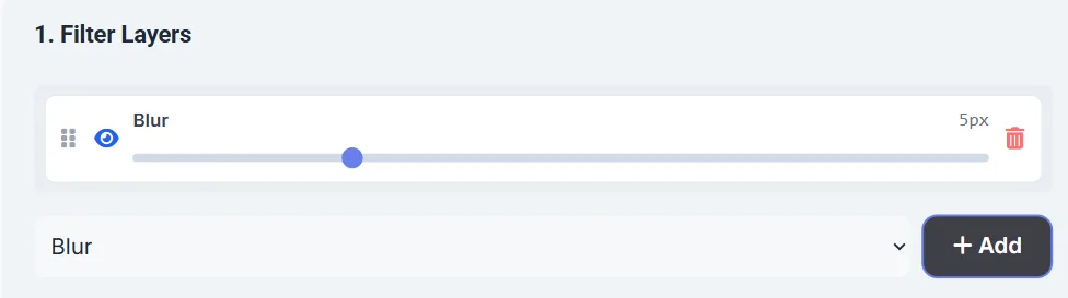 Filter Layers section displaying an active Blur filter with its adjustment slider.
