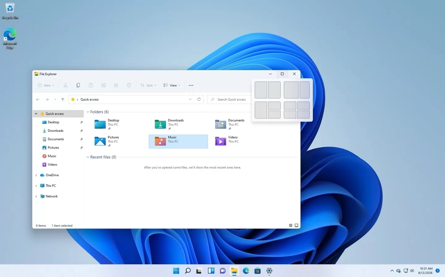 File Explorer with Snap Layouts opened in 2021.