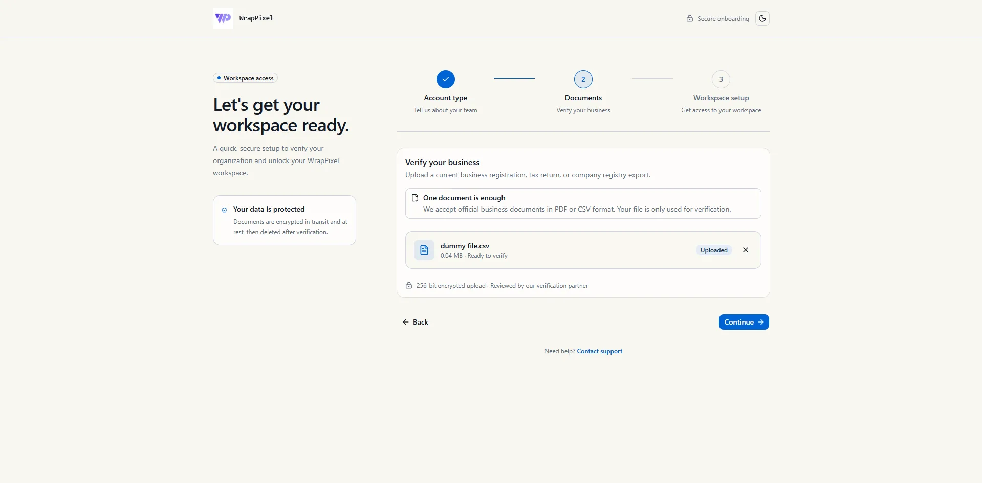 Step 2: Document upload with drag and drop