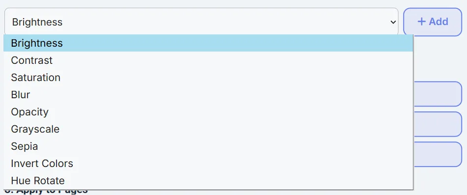 Dropdown menu used to add new filter layers.