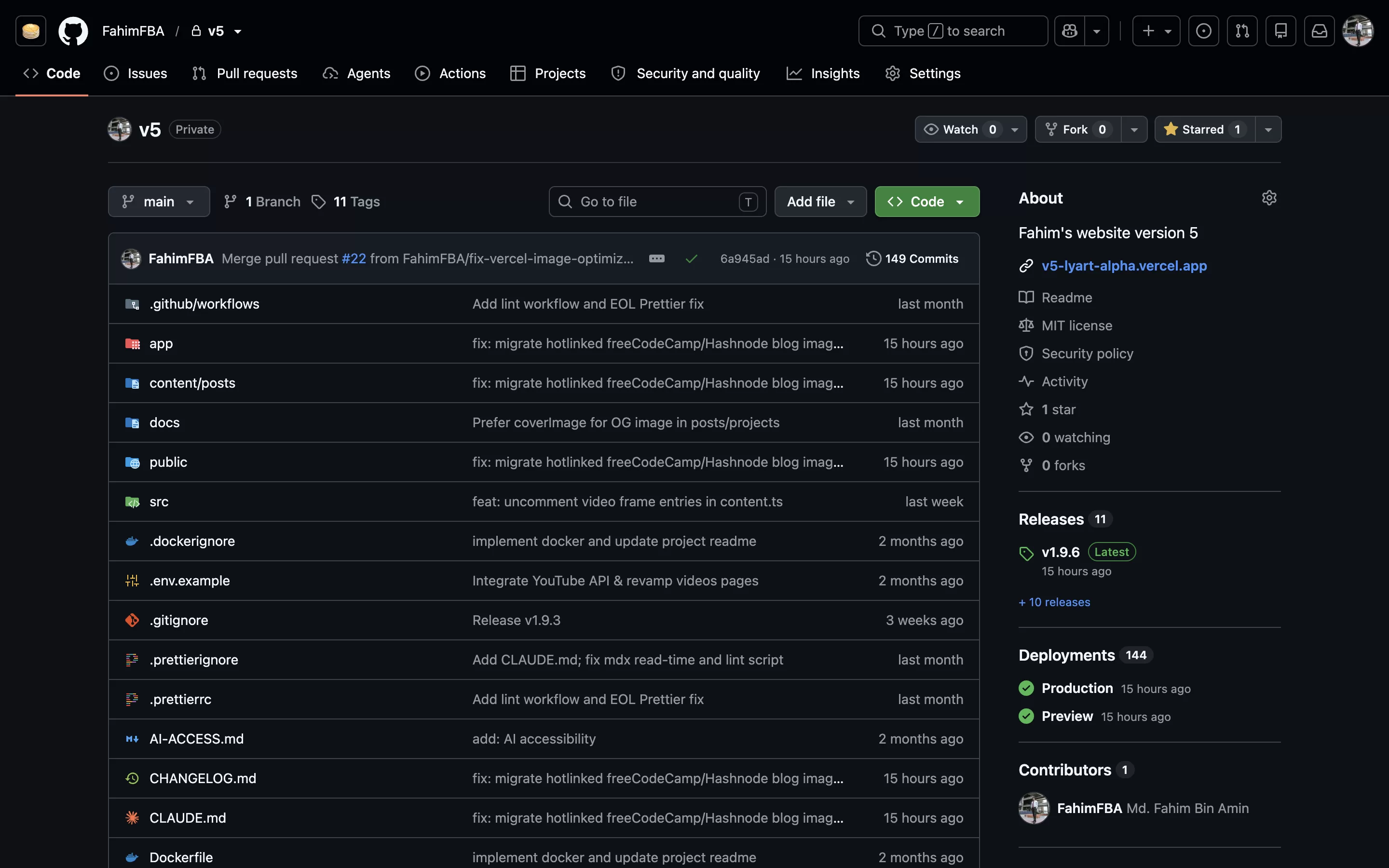 Fahim's website's (5th version) codebase on GitHub (Closed Source)