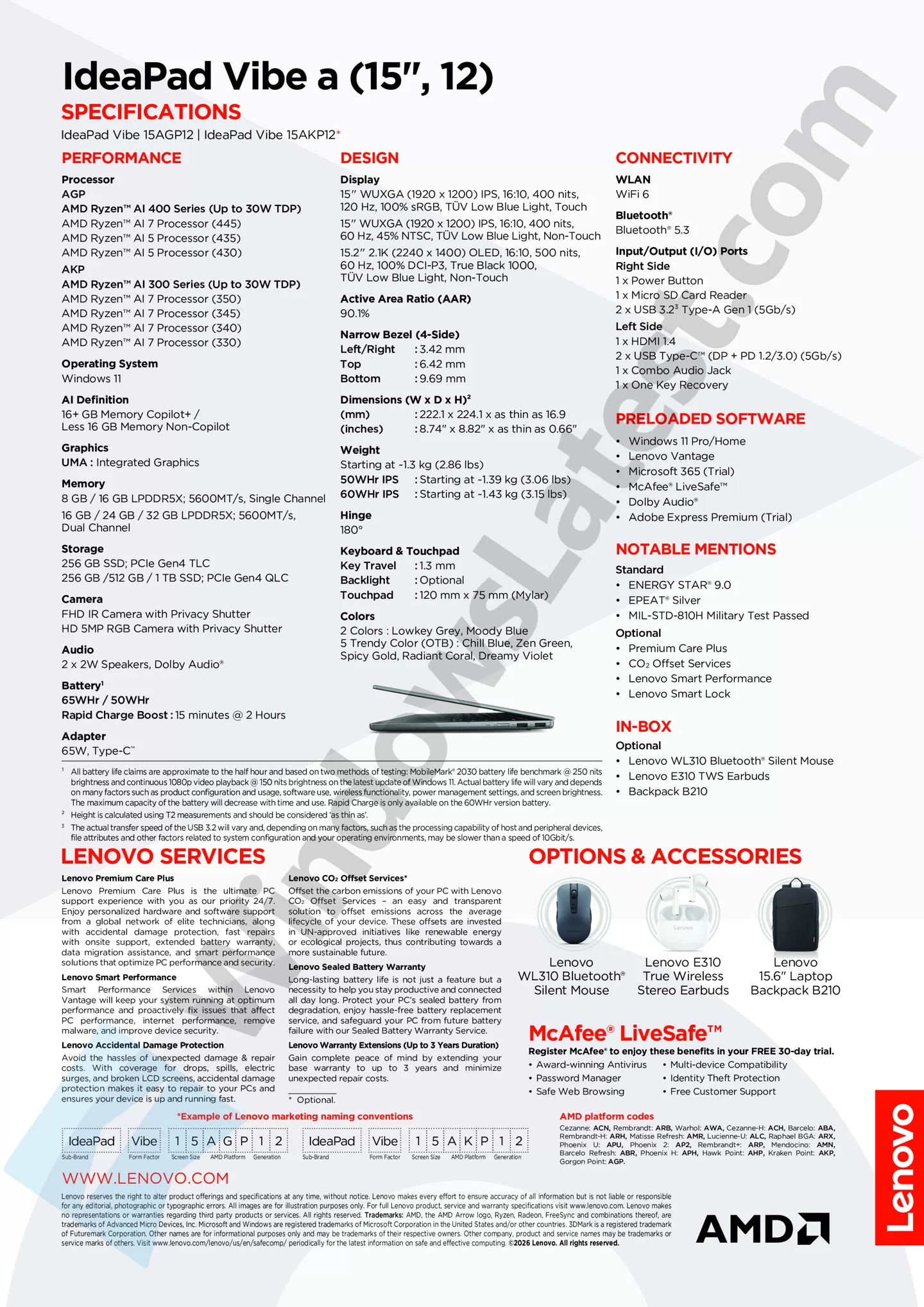 Specifications of Lenovo IdeaPad Vibe a 15 inch